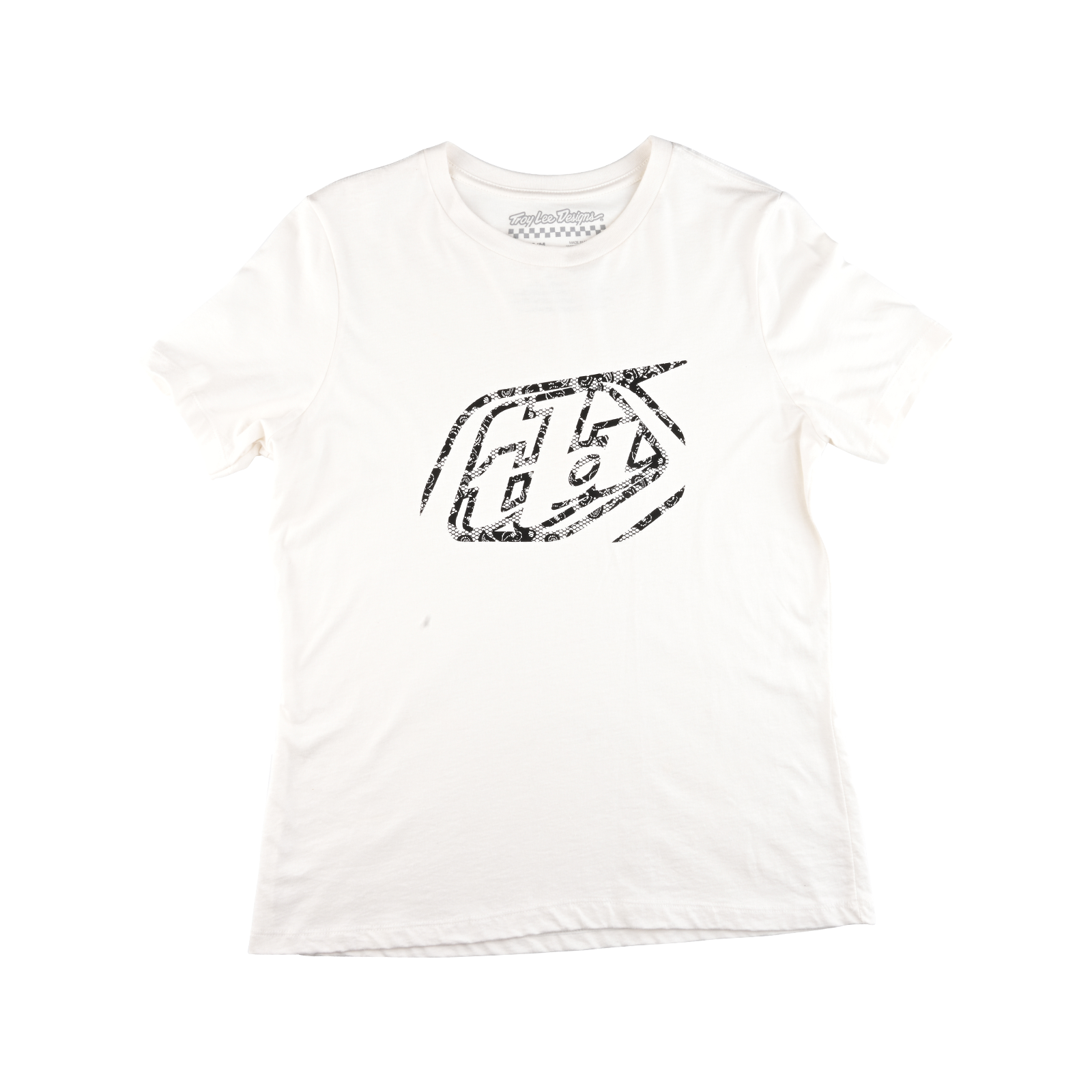 T-shirt court à manches courtes pour femme, avec badge vintage blanc