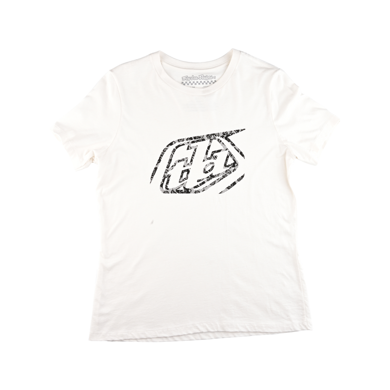 T-shirt court à manches courtes pour femme, avec badge vintage blanc