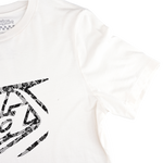 T-shirt court à manches courtes pour femme, avec badge vintage blanc
