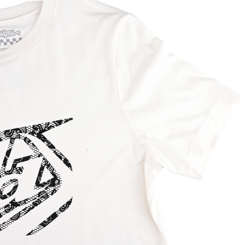 T-shirt court à manches courtes pour femme, avec badge vintage blanc