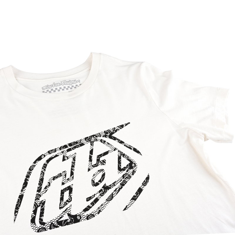 T-shirt court à manches courtes pour femme, avec badge vintage blanc