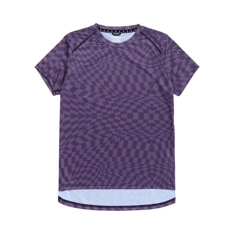 T-shirt à manches courtes pour femme Lilium, motif à carreaux torsadés, violet foncé